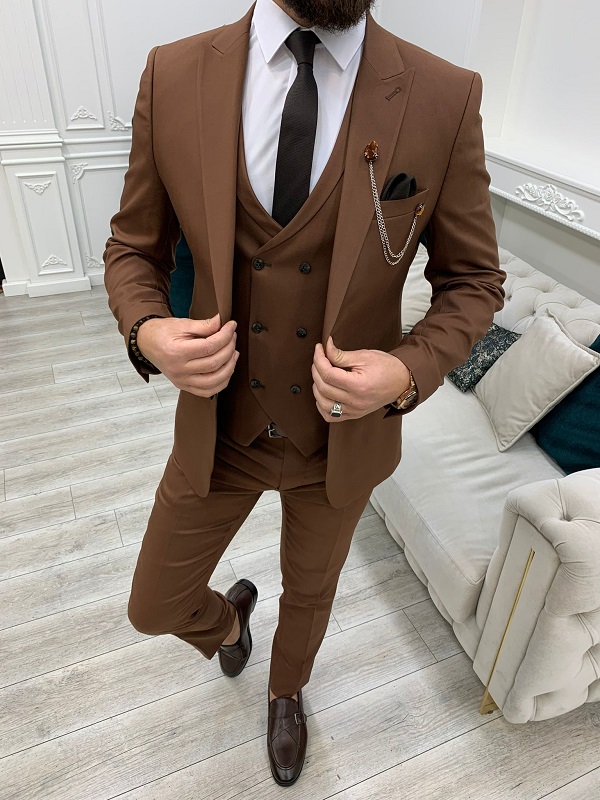 Slim Fit Peak Lapel Suit for Men by