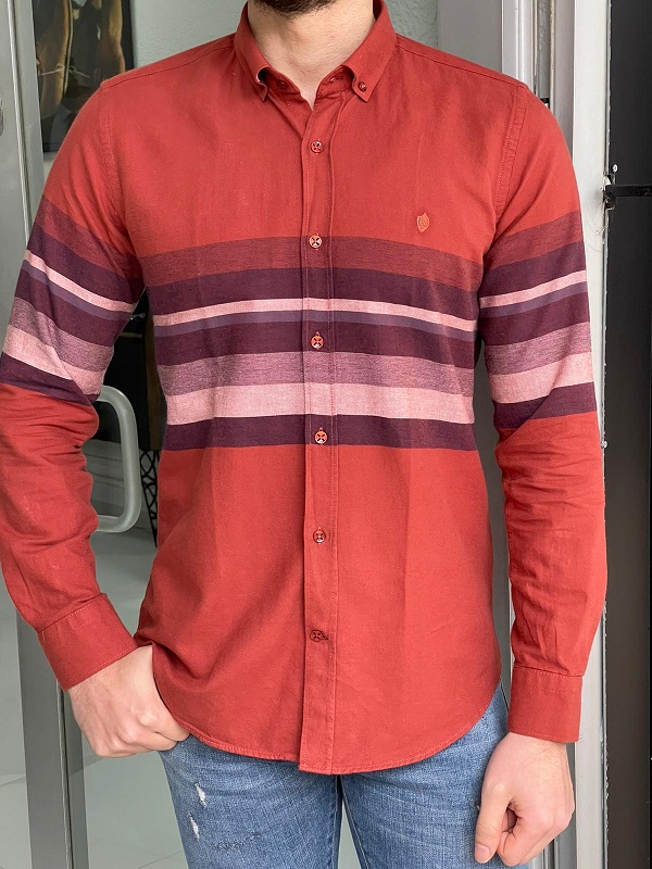 GentWith Owensboro Rust Slim Fit Cotton Shirt 