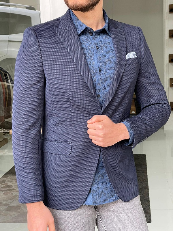 GentWith Pikeville Indigo Slim Fit Wool Blazer 