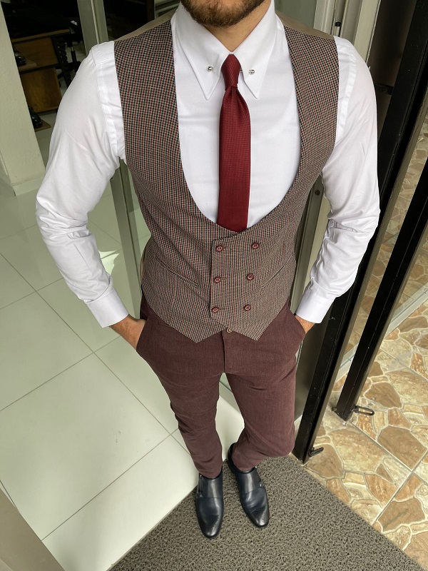 Double breasted burgundy on sale waistcoat