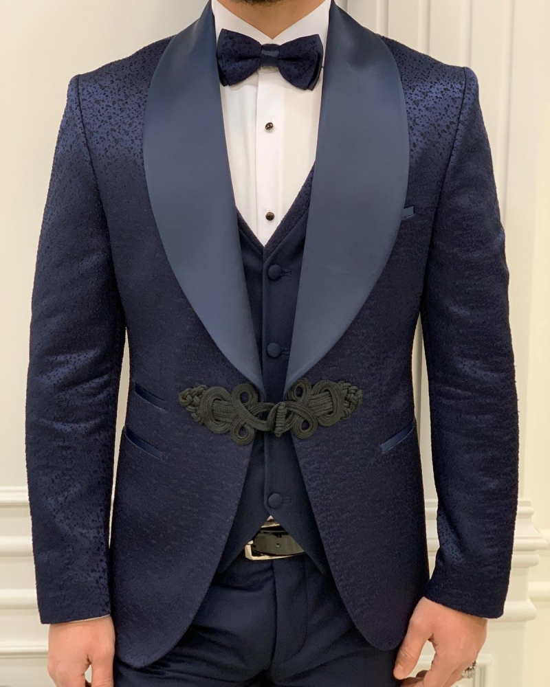 Navy Blue Slim Fit Shawl Lapel Tuxedo for Men by Gentwith.com with Free Worldwide Shipping