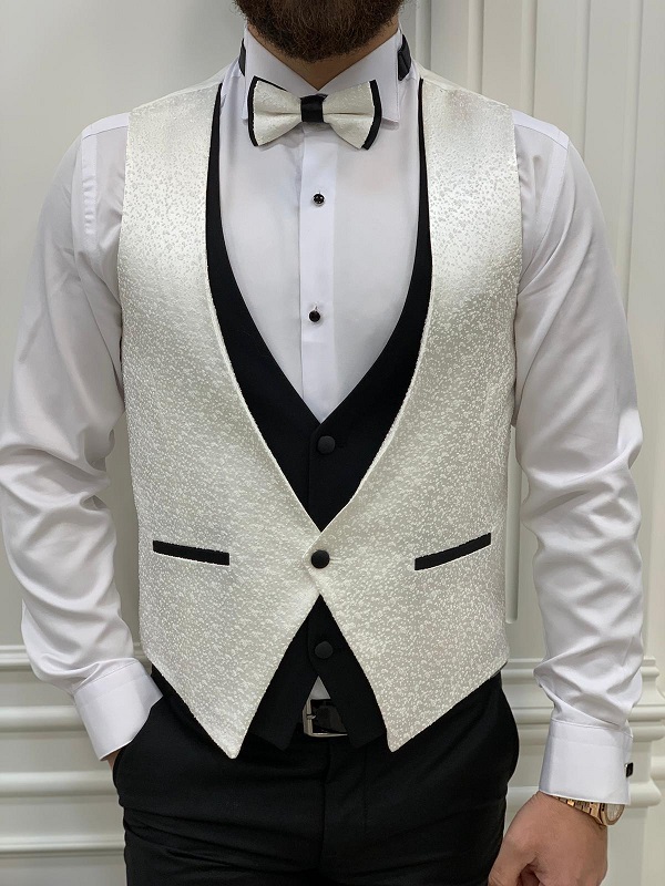White Slim Fit Peak Lapel Tuxedo for Men by Gentwith.com with Free Worldwide Shipping