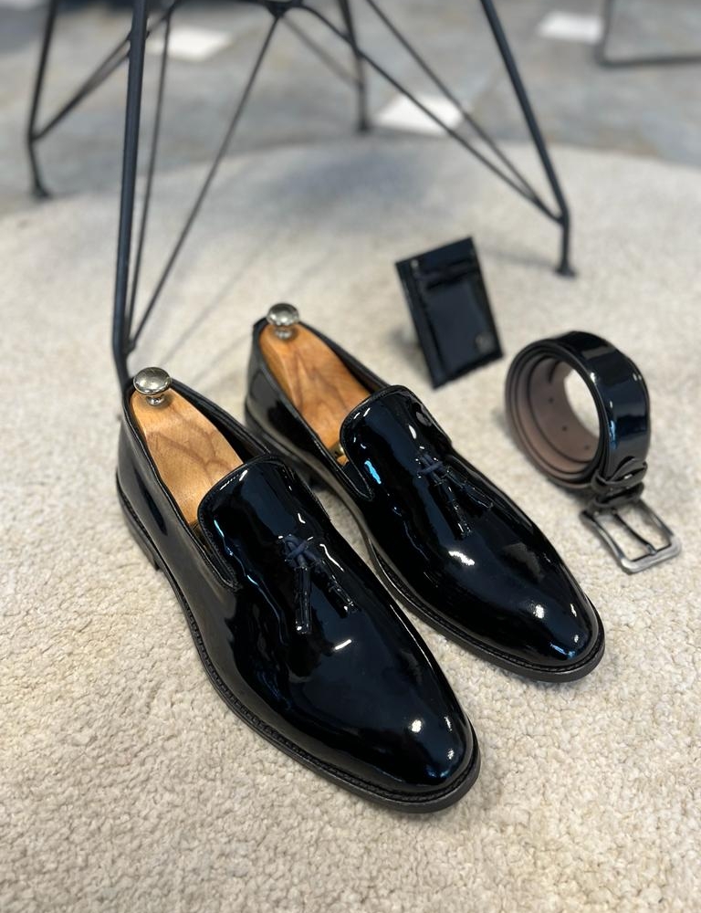 Black Patent Leather Tassel Shoes for Men by GentWith.com