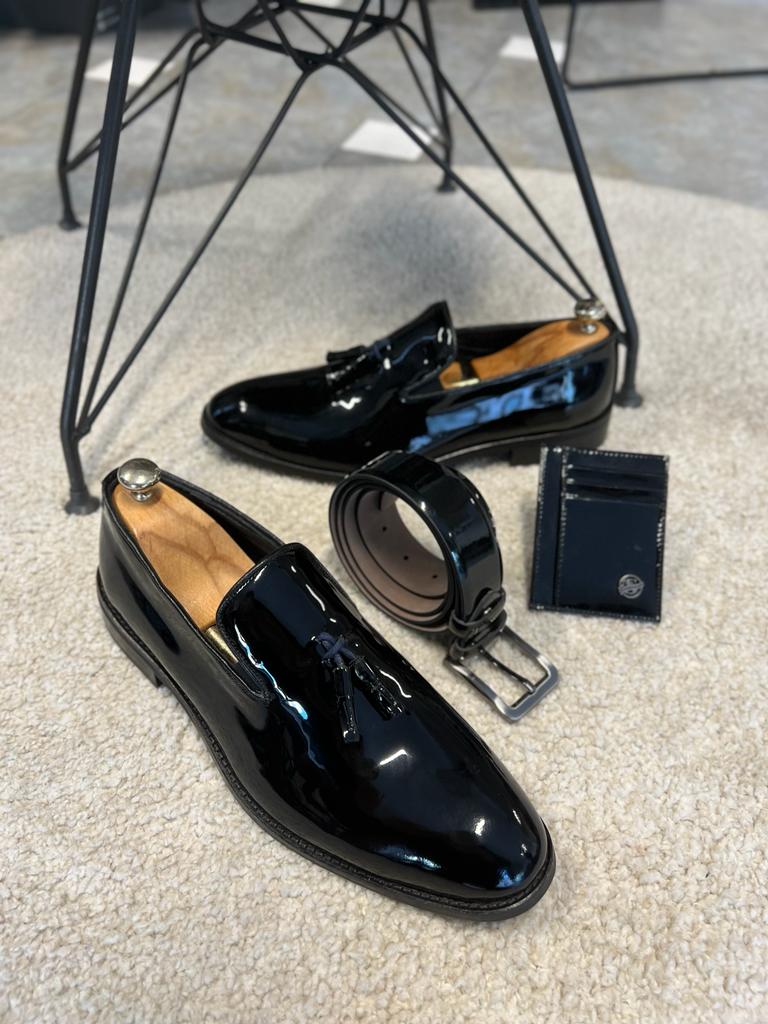 Black Patent Leather Tassel Shoes for Men by GentWith.com