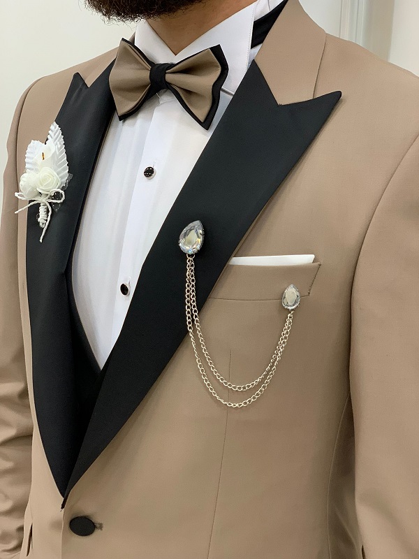 Brown Slim Fit Peak Lapel Tuxedo for Men by Gentwith.com with Free Worldwide Shipping