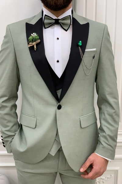Light Green Slim Fit Peak Lapel Tuxedo for Men by Gentwith.com with Free Worldwide Shipping