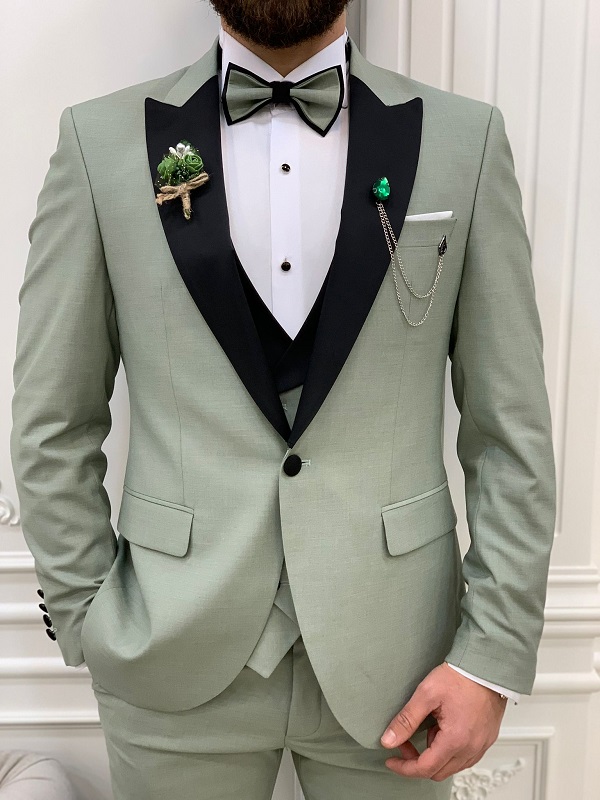 Light Green Slim Fit Italian Design Peak Lapel Tuxedo for Men | GentWith