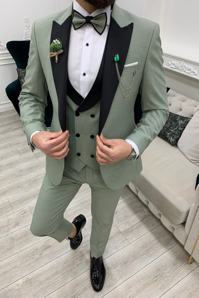 Light Green Slim Fit Peak Lapel Tuxedo