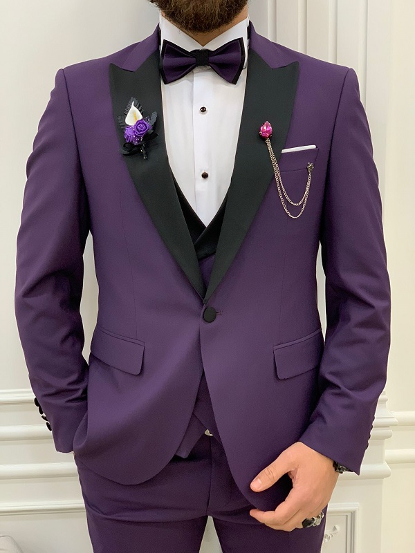 Purple Slim Fit Italian Design Peak Lapel Tuxedo for Men by GentWith.com