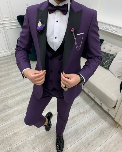 Purple Slim Fit Peak Lapel Tuxedo for Men by Gentwith.com with Free Worldwide Shipping