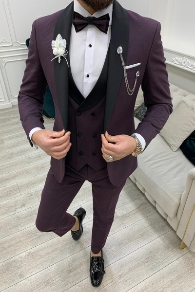 Purple Slim Fit Shawl Lapel Tuxedo