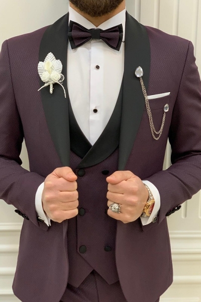 Purple Slim Fit Shawl Lapel Tuxedo