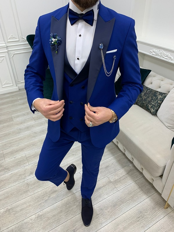 Royal Blue Slim Fit Italian Design Peak Lapel Tuxedo for Men by GentWith