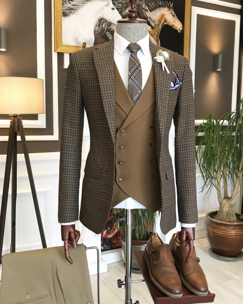 Brown Slim Fit Italian Designed Suit for Men by GentWith.com with Free Worldwide Shipping