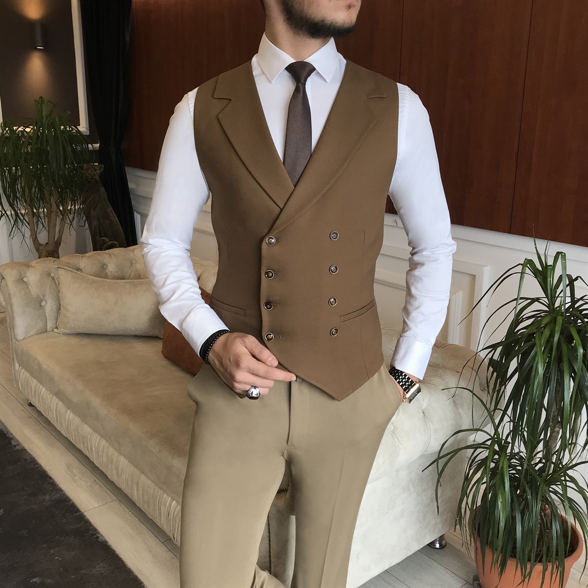 Brown Slim Fit Notch Lapel Suit for Men by GentWith.com