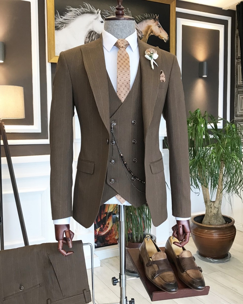 Brown Slim Fit Italian Designed Suit for Men by GentWith.com with Free Worldwide Shipping