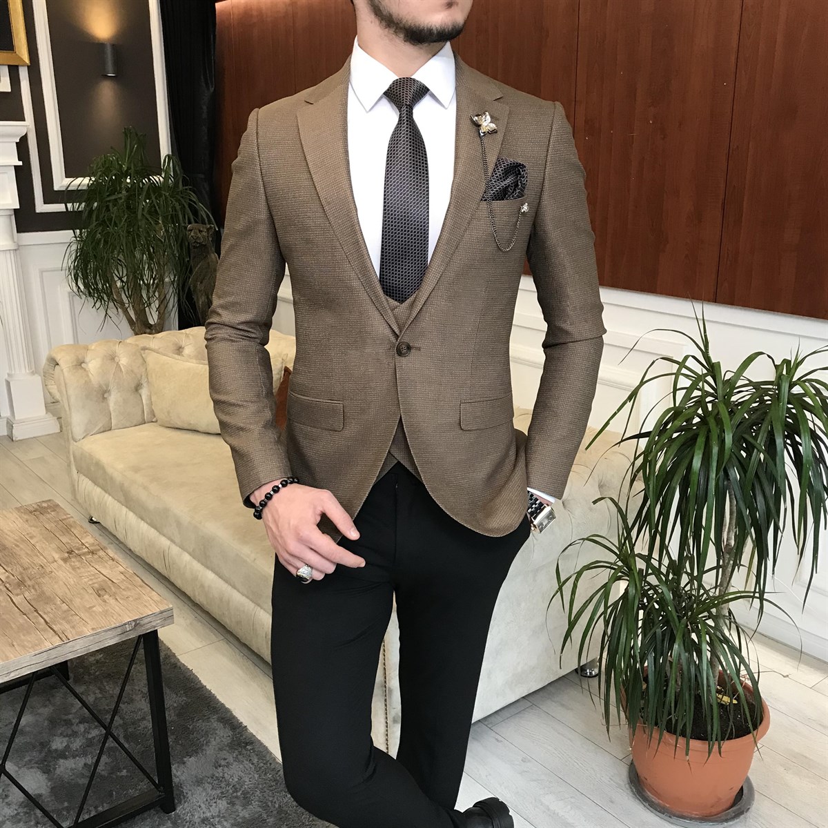 Brown Slim Fit Suit for Men by GentWith.com