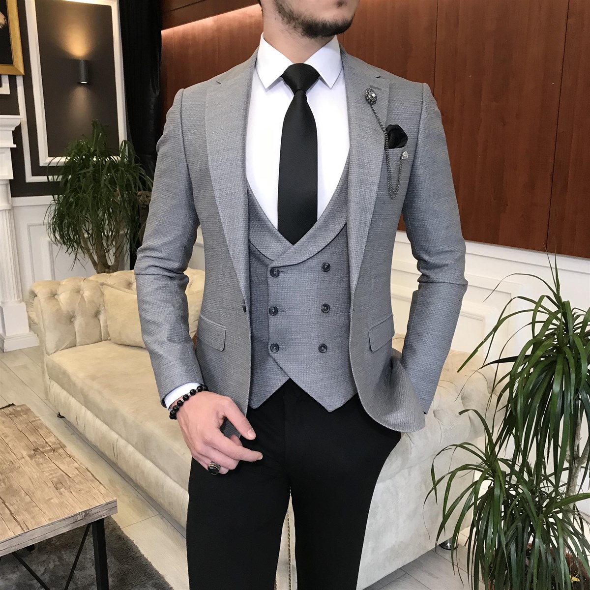 Gray Slim Fit Suit For Men By