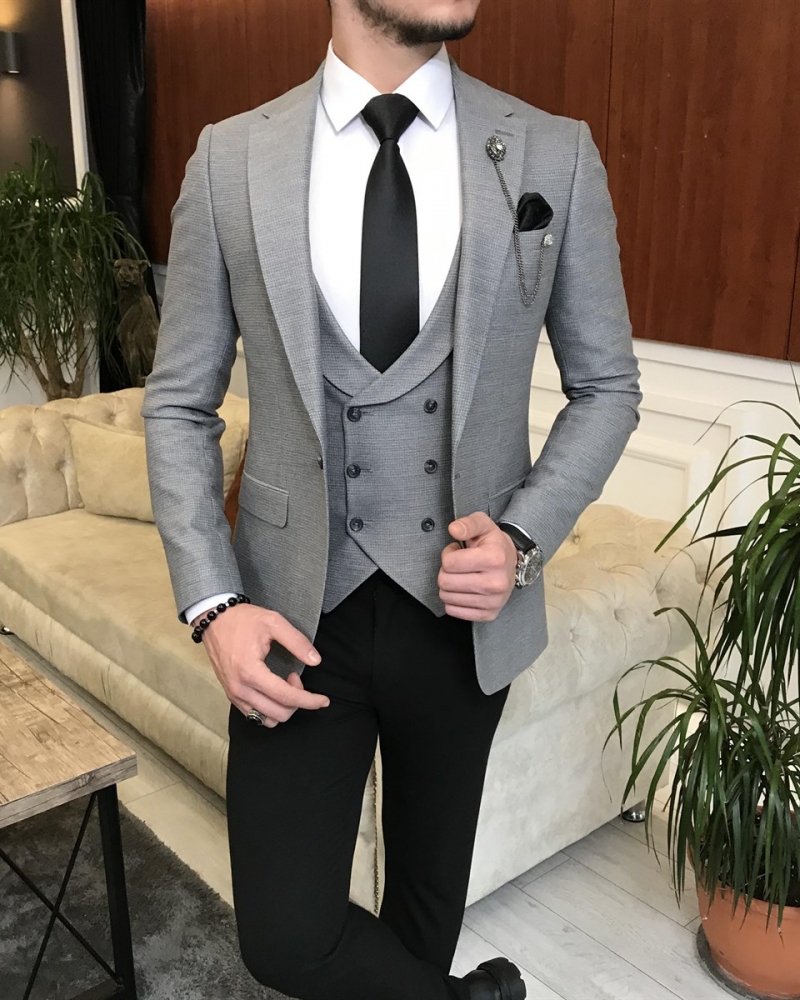 Grey Slim Fit Italian Designed Suit for Men by GentWith.com with Free Worldwide Shipping