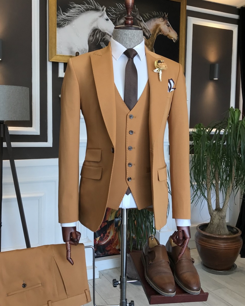 Brown Slim Fit Italian Designed Suit for Men by GentWith.com with Free Worldwide Shipping