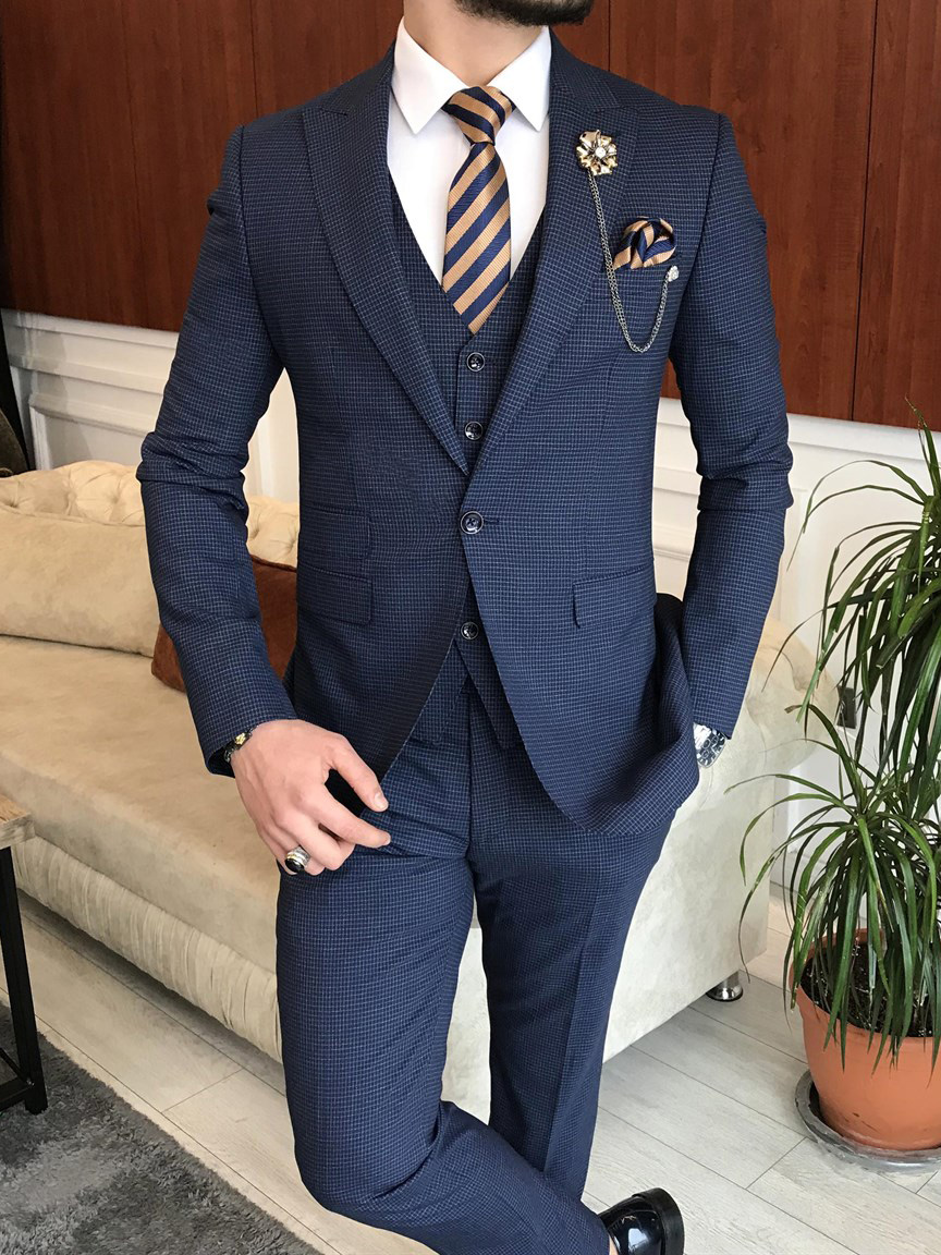 Napoli Mens Blue Plaid Half Canvassed 100% Italian Wool Slim Fit Suit | The  Suit Depot