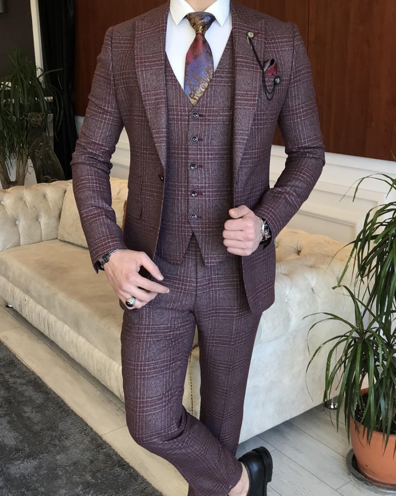 Burgundy Slim Fit Italian Designed Suit for Men by GentWith.com with Free Worldwide Shipping