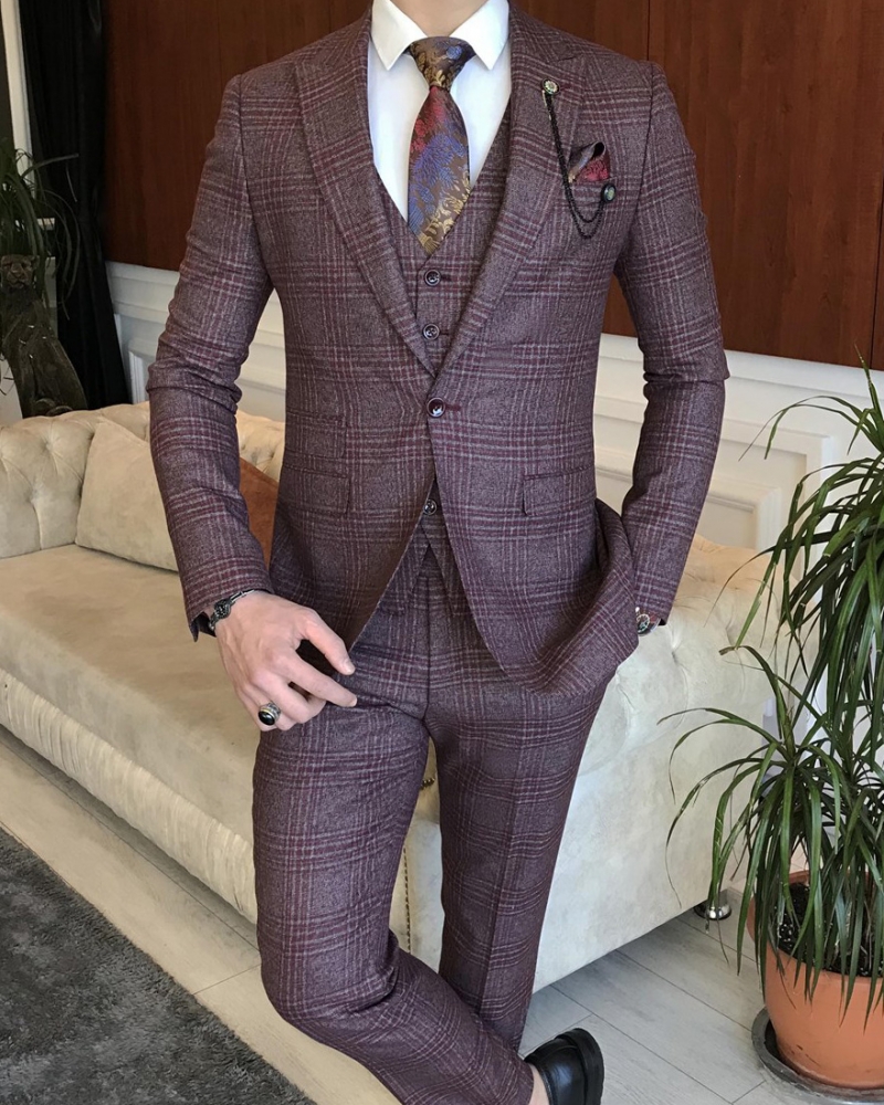 Burgundy Slim Fit Italian Designed Suit for Men by GentWith.com with Free Worldwide Shipping