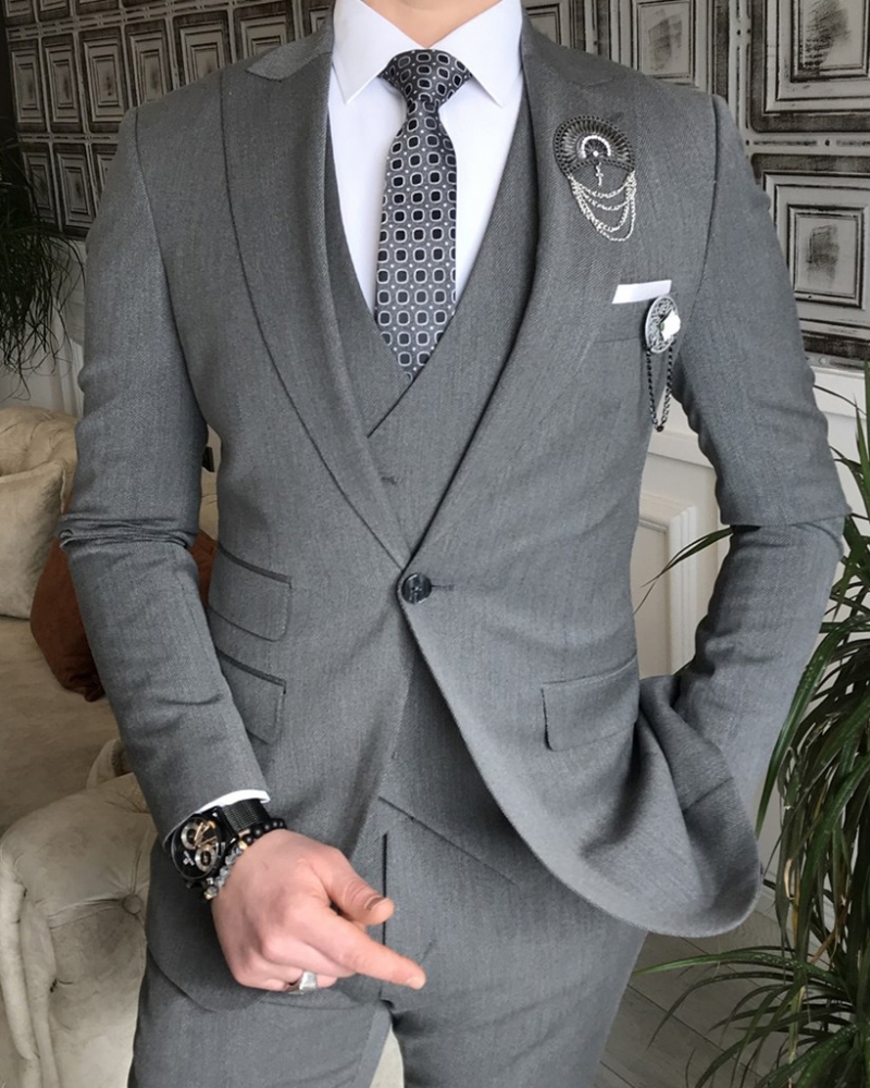 Gray Slim Fit Italian Designed Suit for Men by GentWith.com with Free Worldwide Shipping