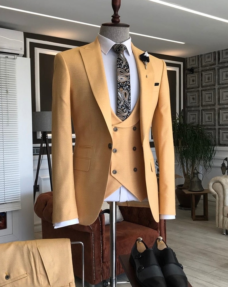 Yellow Slim Fit Italian Designed Suit for Men by GentWith.com with Free Worldwide Shipping