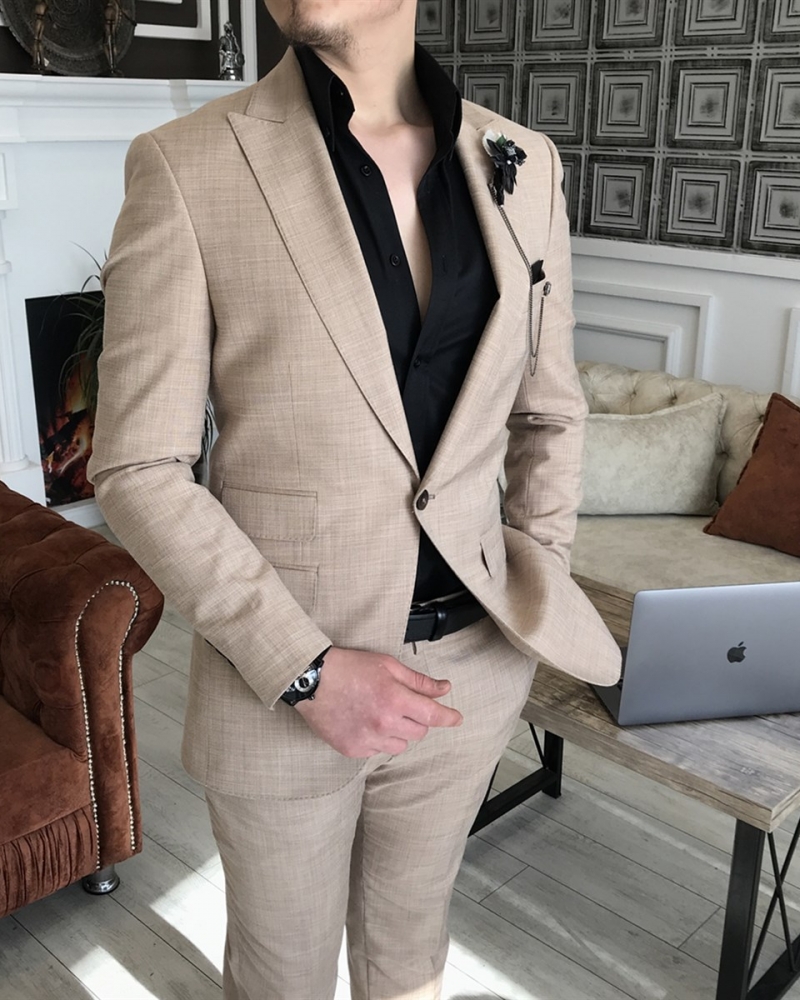 Beige Slim Fit Italian Designed Suit for Men by GentWith.com with Free Worldwide Shipping