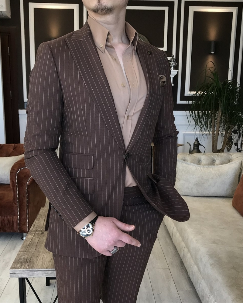 Brown Slim Fit Italian Designed Suit for Men by GentWith.com with Free Worldwide Shipping