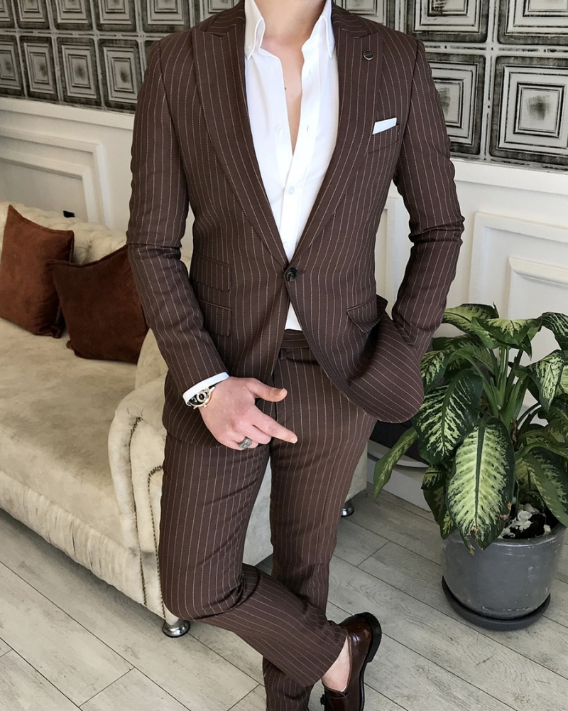 Brown Slim Fit Italian Designed Suit for Men by GentWith.com with Free Worldwide Shipping