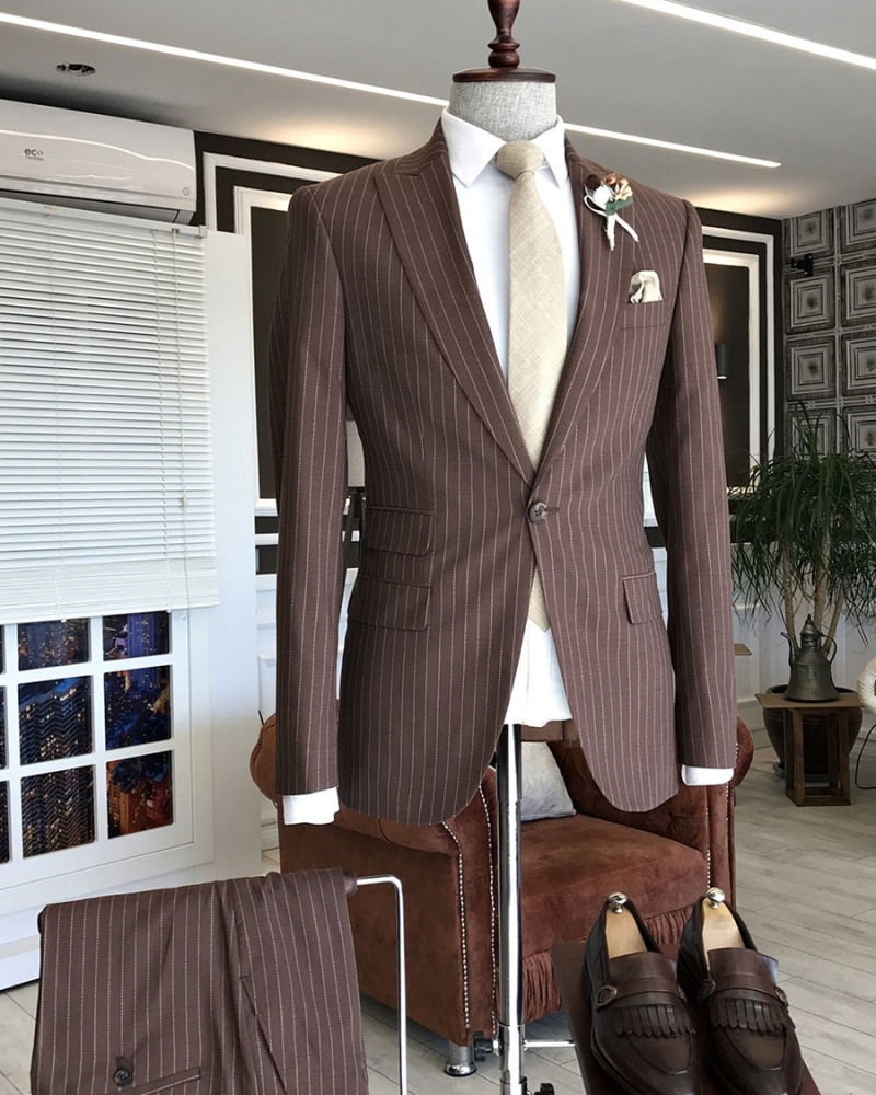 Brown Slim Fit Italian Designed Suit for Men by GentWith.com with Free Worldwide Shipping