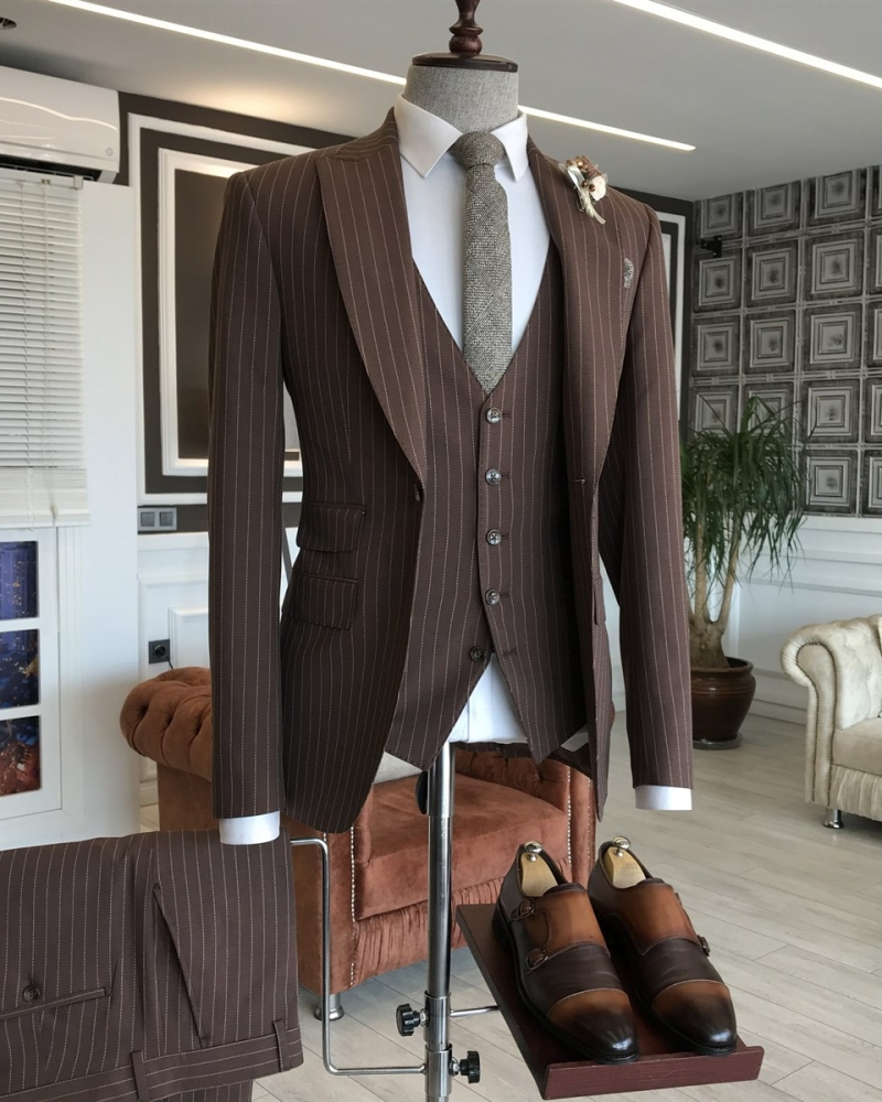 Brown Slim Fit Italian Designed Suit for Men by GentWith.com with Free Worldwide Shipping