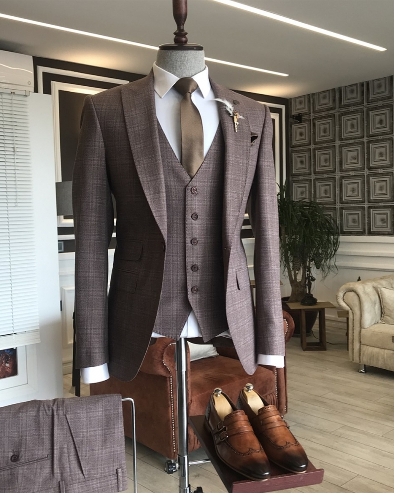 Brown Slim Fit Italian Designed Suit for Men by GentWith.com with Free Worldwide Shipping