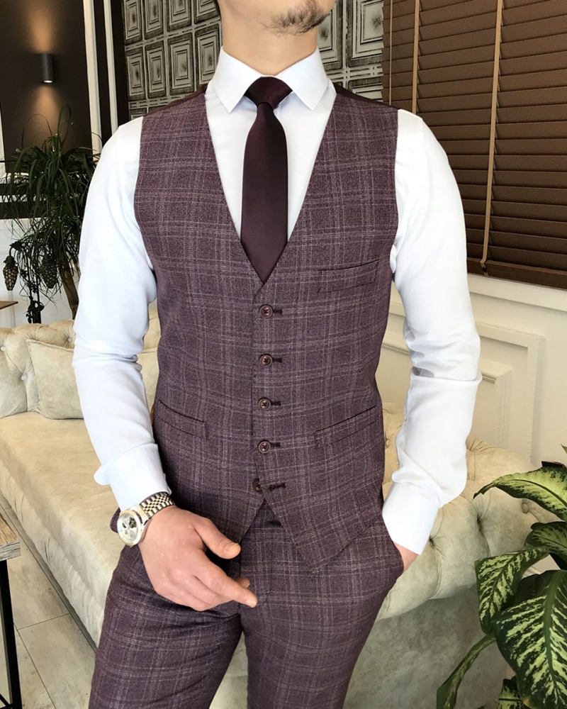 Burgundy Slim Fit Italian Designed Suit for Men by GentWith.com with Free Worldwide Shipping