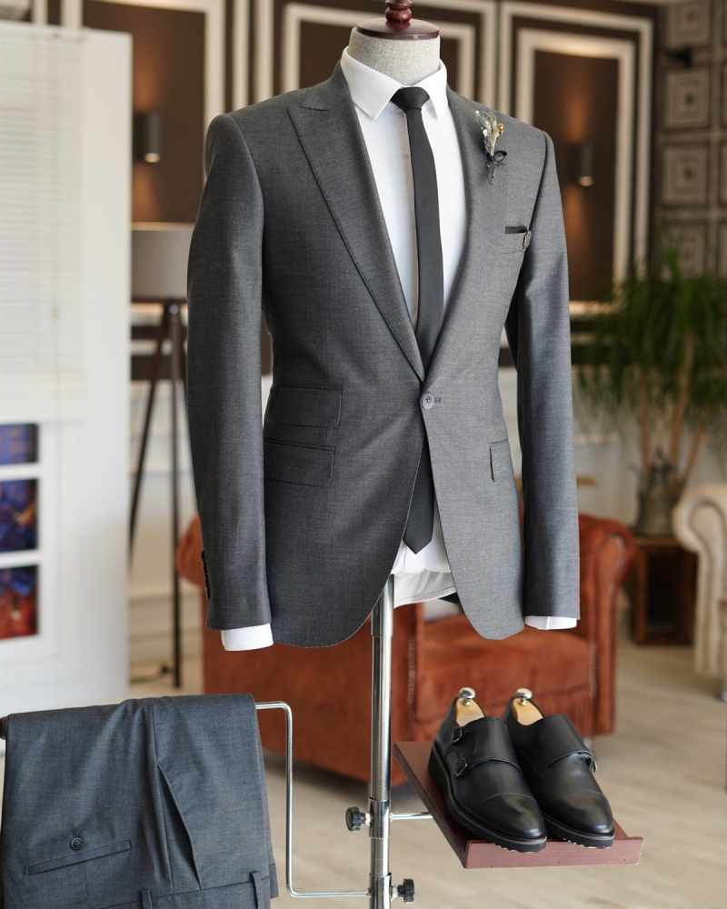 Dark Gray Slim Fit Italian Designed Suit for Men by GentWith.com with Free Worldwide Shipping