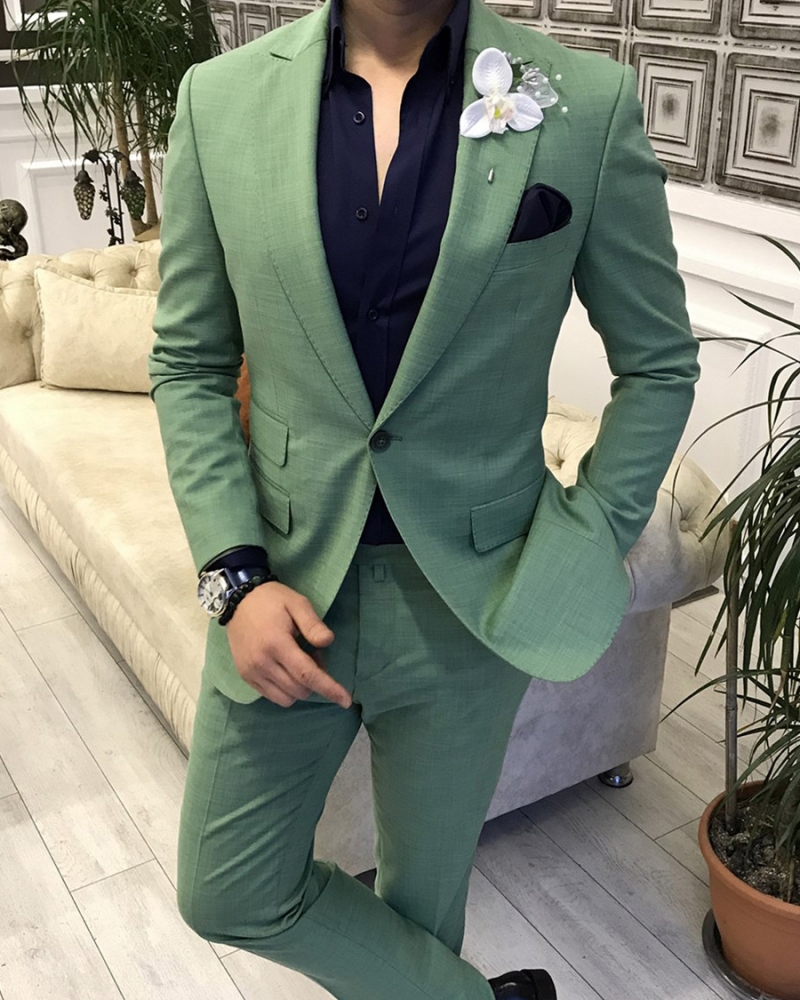 Green Slim Fit Italian Designed Suit for Men by GentWith.com with Free Worldwide Shipping