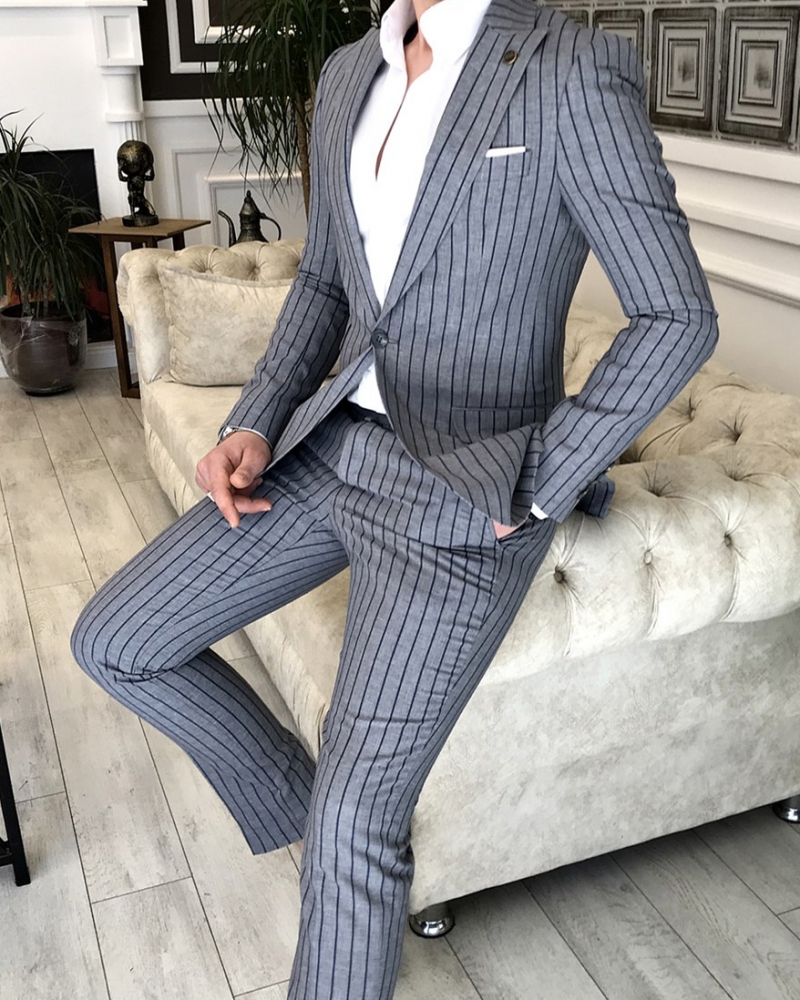 Navy Grey Slim Fit Italian Designed Suit for Men by GentWith.com with Free Worldwide Shipping