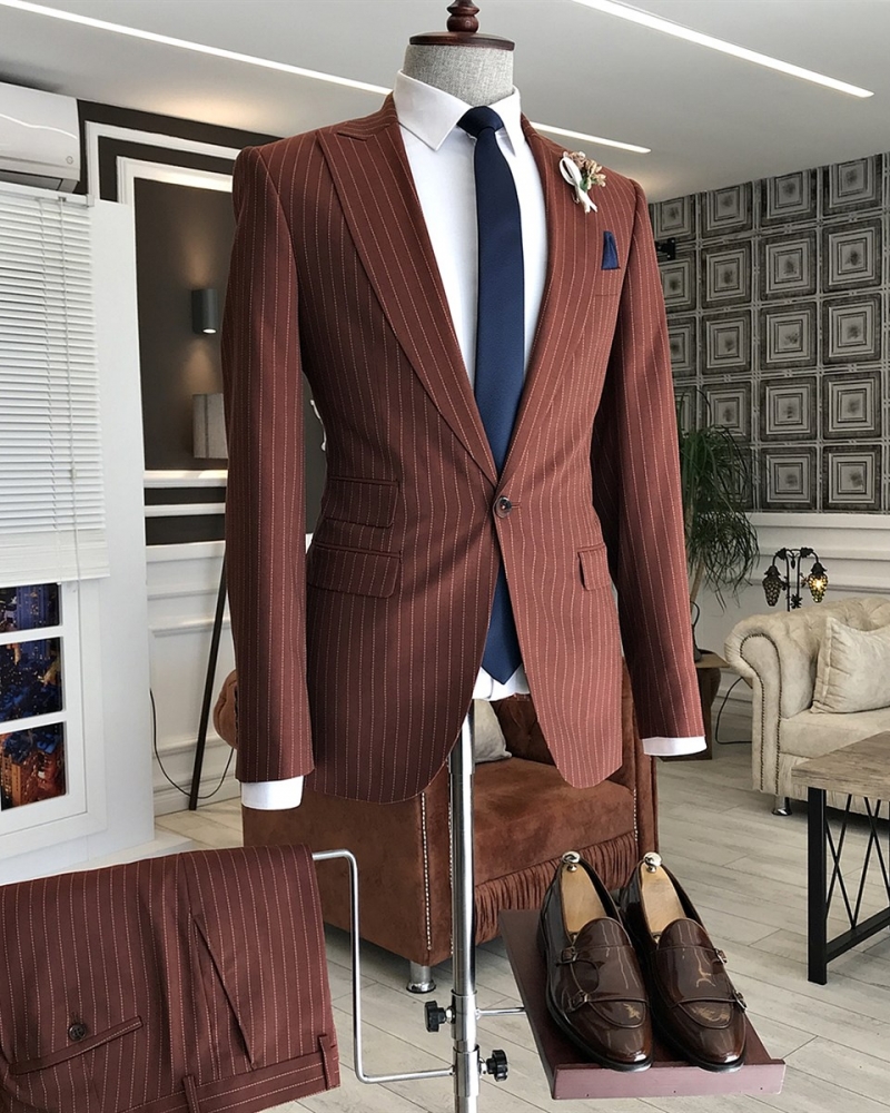 Rust Brown Slim Fit Italian Designed Suit for Men by GentWith.com with Free Worldwide Shipping
