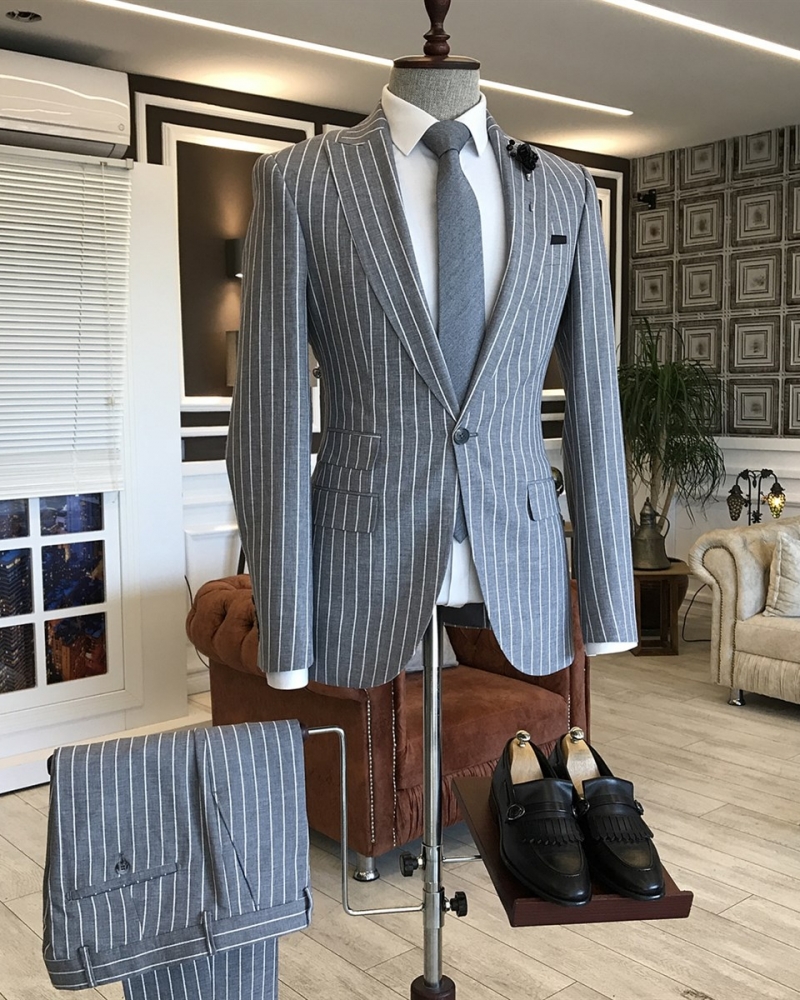 White Grey Slim Fit Italian Designed Suit for Men by GentWith.com with Free Worldwide Shipping