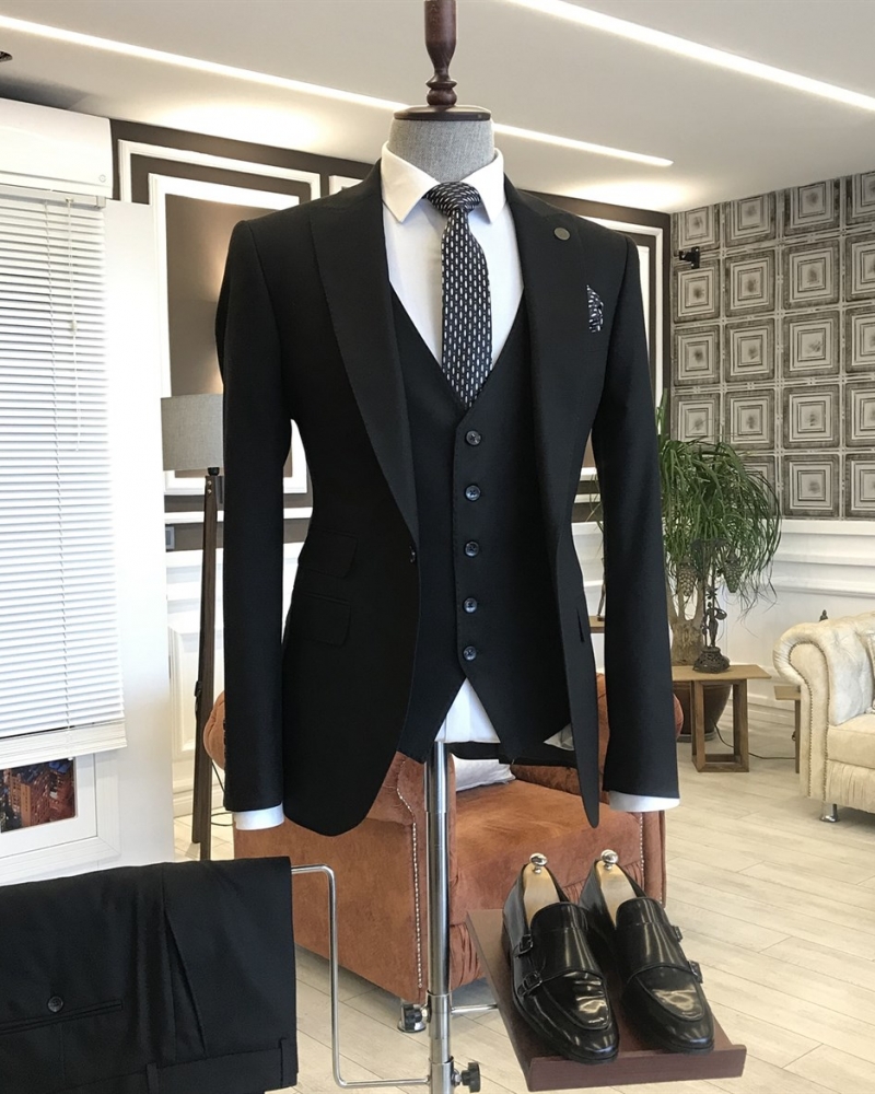 Black Slim Fit Italian Designed Suit for Men by GentWith.com with Free Worldwide Shipping