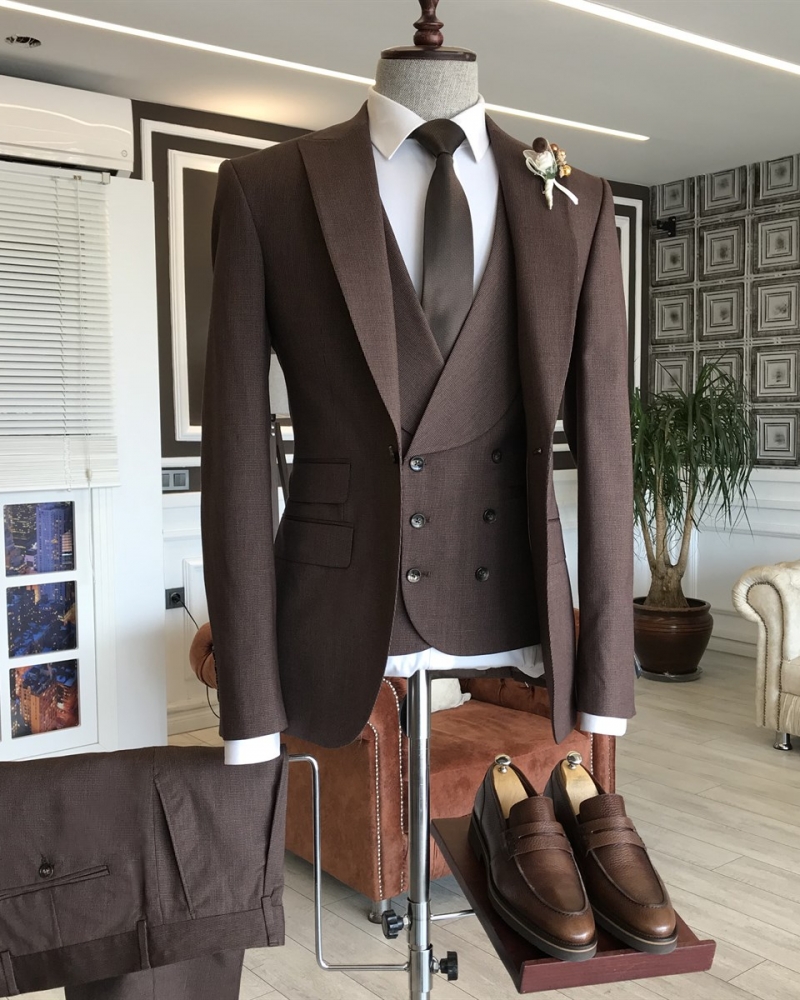 Coffee Slim Fit Italian Designed Suit for Men by GentWith.com with Free Worldwide Shipping