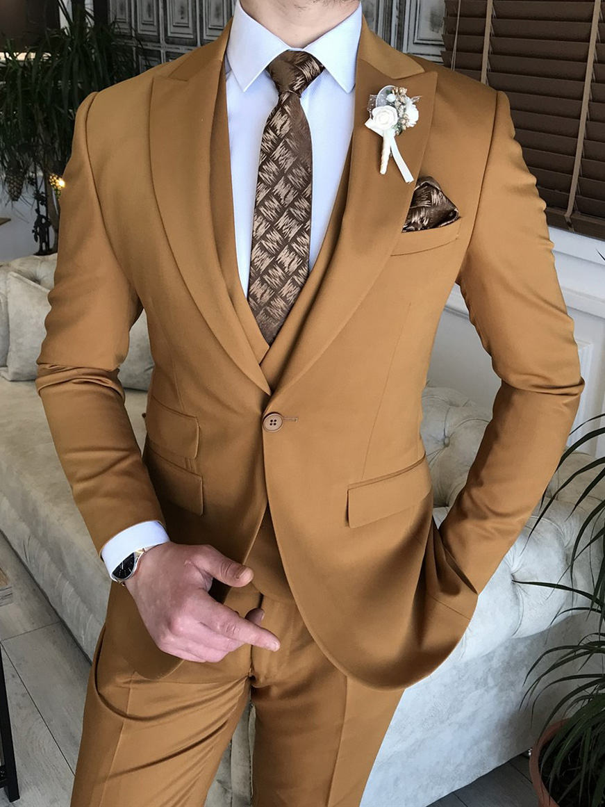 BespokeDaily Louisville Mustard Slim Fit Double Breasted Wool Suit