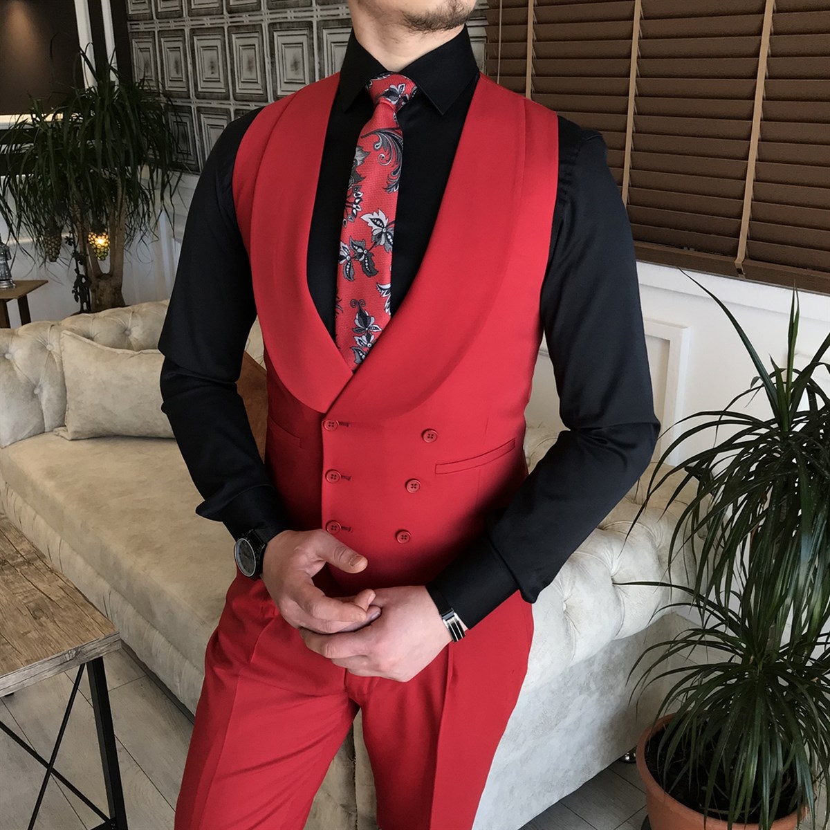 Mens Italy Red Prom Tuxedo