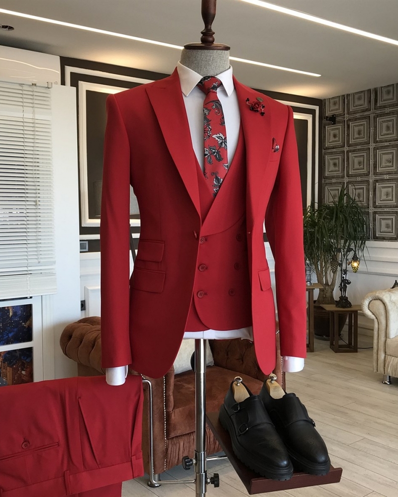 Red Slim Fit Italian Designed Suit for Men by GentWith.com with Free Worldwide Shipping