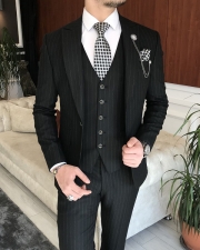 Ardean Black Slim Fit Notch Lapel 2 Piece Pinstripe Suit
