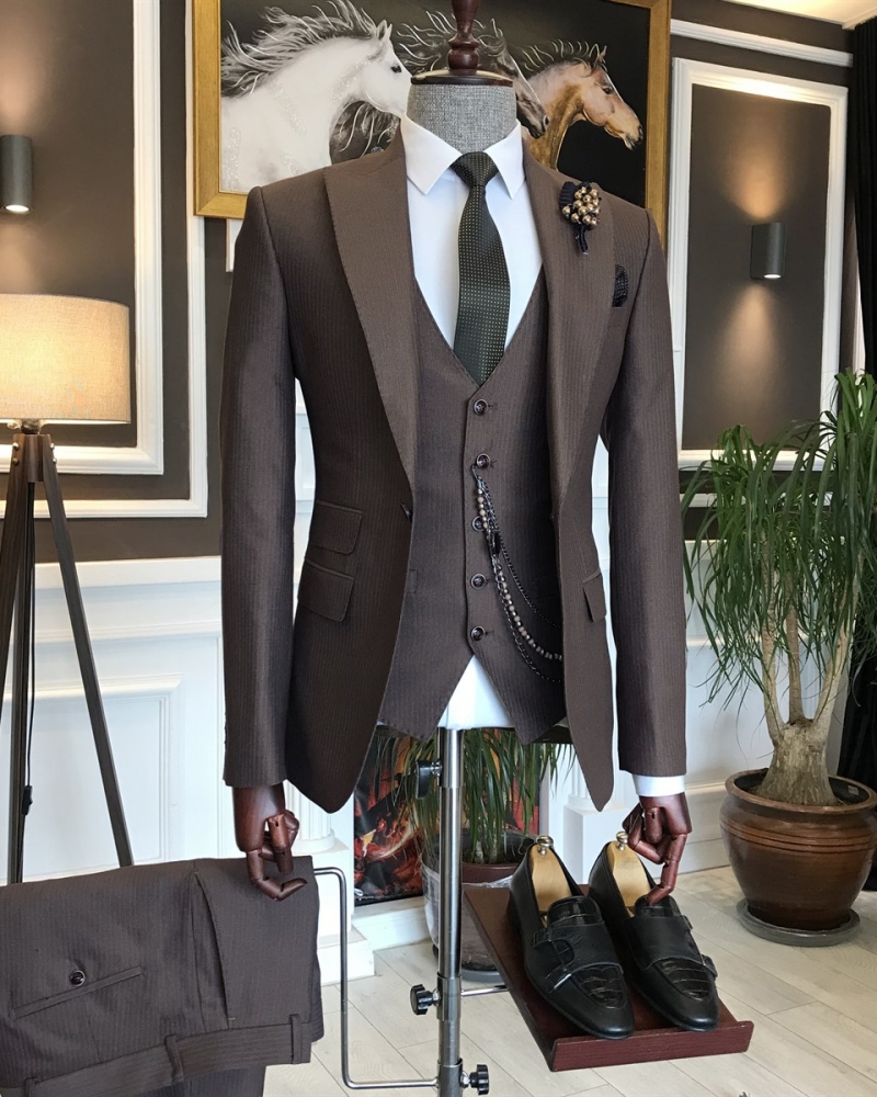 Brown Slim Fit Italian Designed Suit for Men by GentWith.com with Free Worldwide Shipping