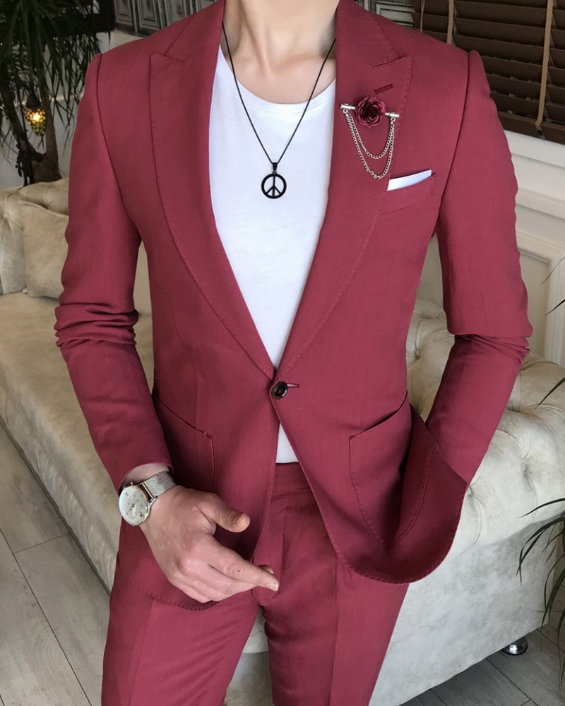 Burgundy Slim Fit Italian Designed Suit for Men by GentWith.com with Free Worldwide Shipping