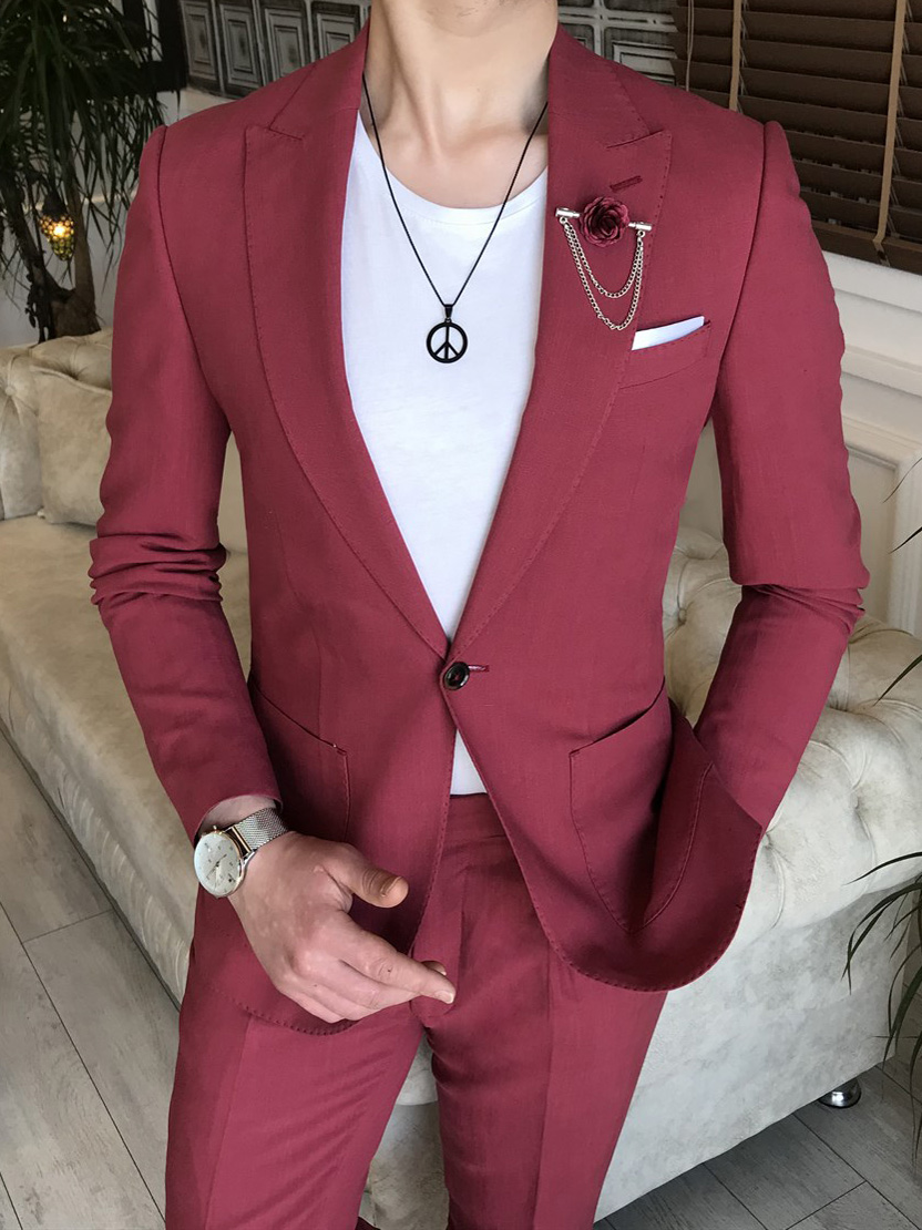 Burgundy Slim Fit 2 Piece Peak Lapel Suit for Men | GentWith.com